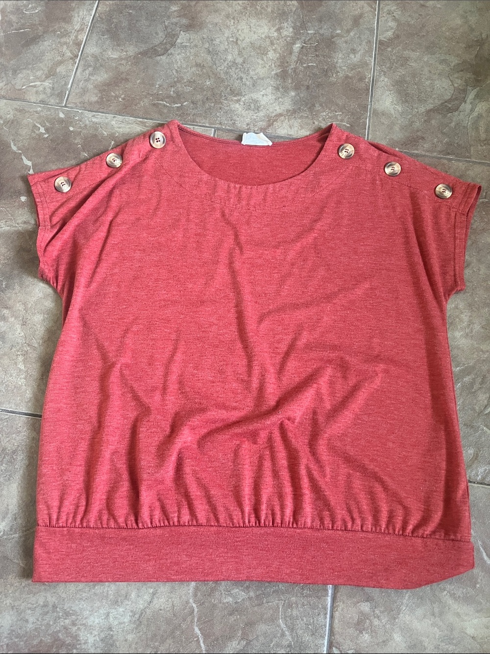 Women's coral Short Sleeve Button Shoulder Top